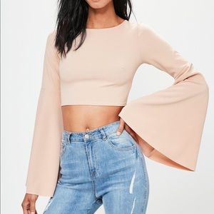 Misguided nude extreme flared sleeve crop top